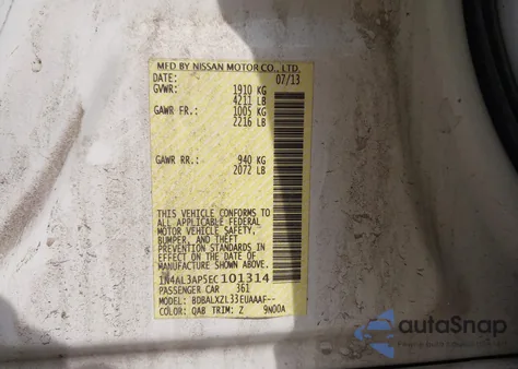 2014 Nissan Altima 2.5/S/Sv/Sl из США, поврежденный, VIN 1N4AL3AP5EC101314